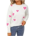 thumbnail image 1 of Valentines Day Sweater for Women Casual Knit Cute Heart Sweaters Crew Neck Long Sleeve Pullover Top White, M, 1 of 7