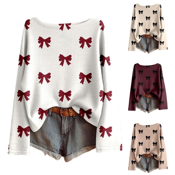 Valentines Day Sweaters for Women Print Loose Knit Pullover Long Sleeve Round Neck Casual Blouse