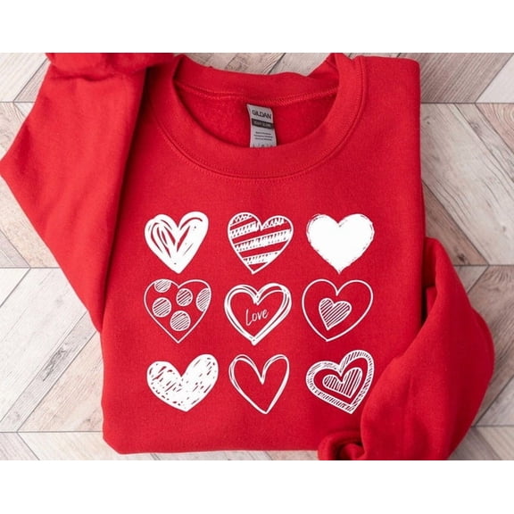Valentines Day Sweatshirt, Cute Hearts Sweater, Valentines Day Shirts For Women, Love Sweatshirt, Valentine'S Shirt, Valentines, Sweatshirt Size S-5Xl