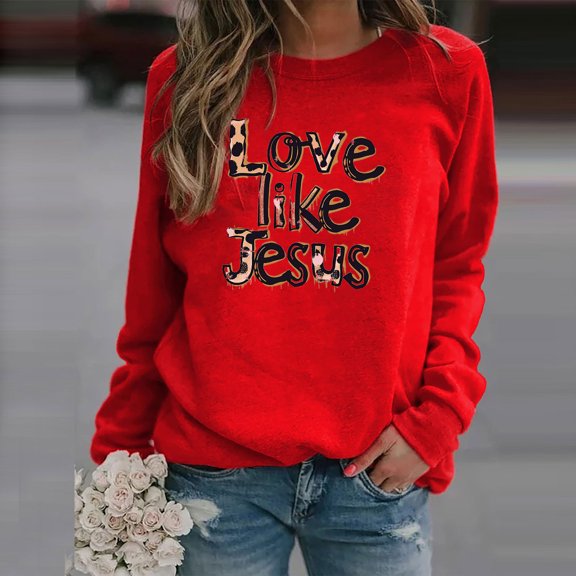 Valentines Day Sweatshirt Women, Graphic Letter Print Sweatshirts, Long Sleeve Crew Neck Sweatshirt Ladies Valentine's Day Casual Printed Long Sleeved Round Neck Tops