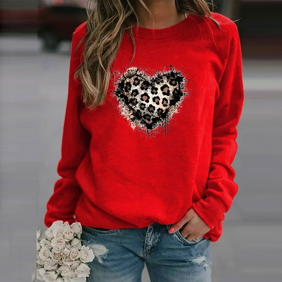 Valentines Day Sweatshirt for Women, Printed Sweatshirts Women, Crew Neck Long Sleeve Sweatshirt Ladies Casual Valentine's Day Printed Long Sleeved Round Neck Top