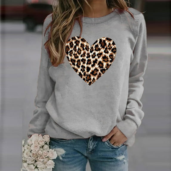 Valentines Day Sweatshirt for Women, Printed Sweatshirts Women, Crew Neck Long Sleeve Sweatshirt Ladies Casual Valentine's Day Printed Long Sleeved Round Neck Top