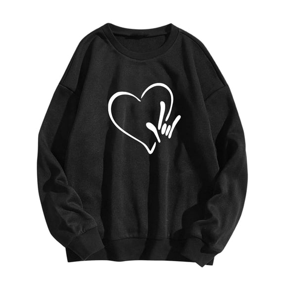 Valentines Day Sweatshirt Women Women's Heart Graffiti Graphic Hoodie Tops Long Sleeve Casual Pullover Hooded Sweatshirt Valentines Hoodie Women Black M