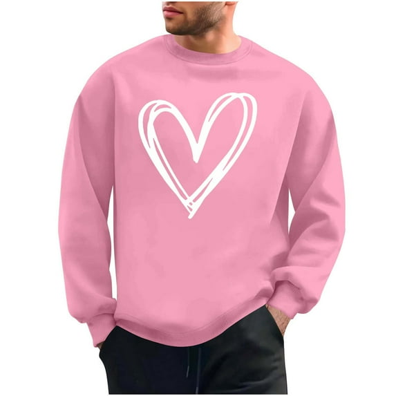 Valentines Day Sweatshirt for Men Casual Heart Oversized Pullover Long Sleeve Crewneck Sweatshirt