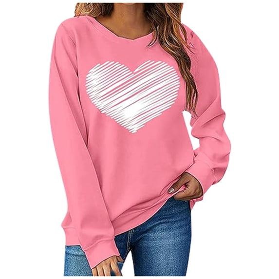 Valentines Day Sweatshirt for Women Funny Love Heart Graphic Printed Shirts Casual Valentine Pullover Long Sleeve Tops