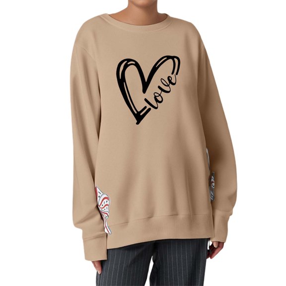 Valentines Day Sweatshirt for Women Funny Love Heart Shirts Floral Print Side Embroidery Bow Crewneck Long Sleeve Trendy Clothes 2026