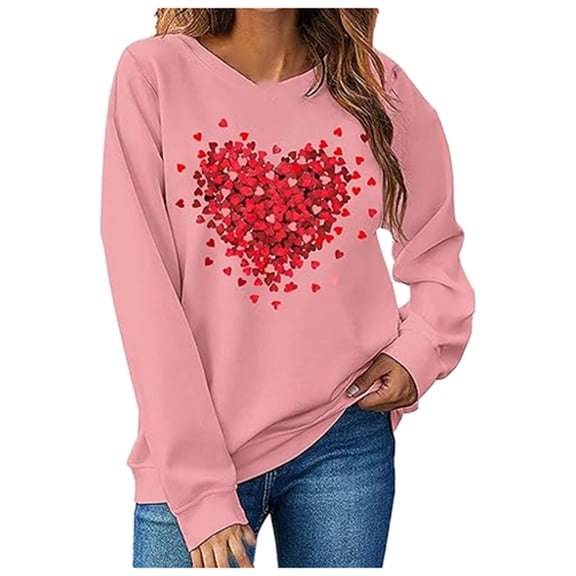 Valentines Day Sweatshirt for Women Love Heart Graphic Pullover Long Sleeve Tshirts Holiday Casual Trendy Loose Fit Blouses