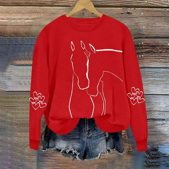Valentines Day Sweatshirt for Womens Cute Love Heart Printed Shirts Sweet Valentine's Pullover Sweatshirt Casual Long Sleeve Blouses Tops