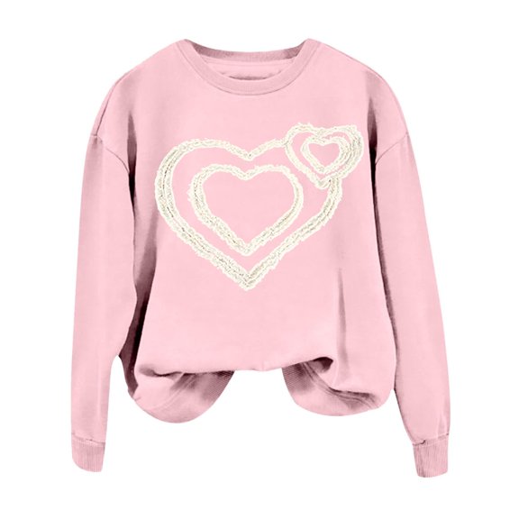 Valentines Day Sweatshirts Women Funny Love Heart Printed Crewneck Long Sleeve Shirts Casual Valentines Gifts Relaxed Fit Clothes Tops