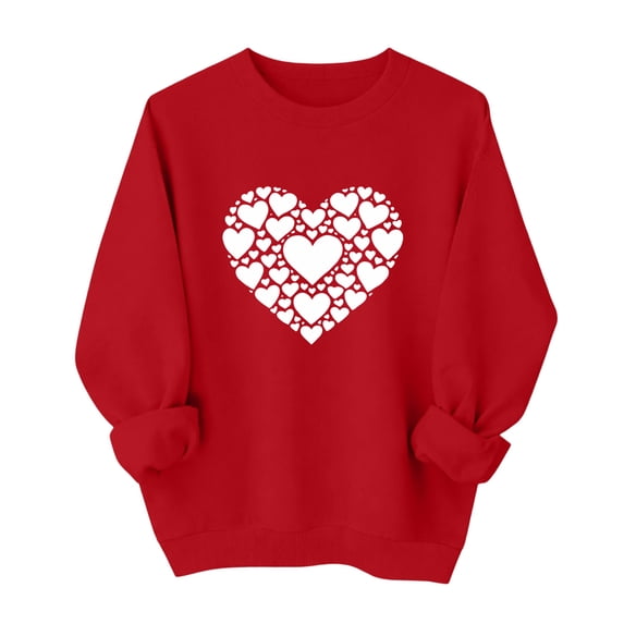 Valentines Day Sweatshirts for Women Red Love Heart Graphic Sweatshirt Loose Fit Solid Long Sleeve Tee Tops Crewneck Pullover Holiday Tops Valentine's Day Outfit Ladies Love Sweatshirts, Red, XL