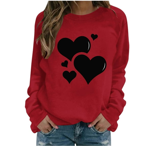 Valentines Day Sweatshirts Women's Casual Crewneck Pullover Tops Cute Heart Long Sleeve Shirts Top