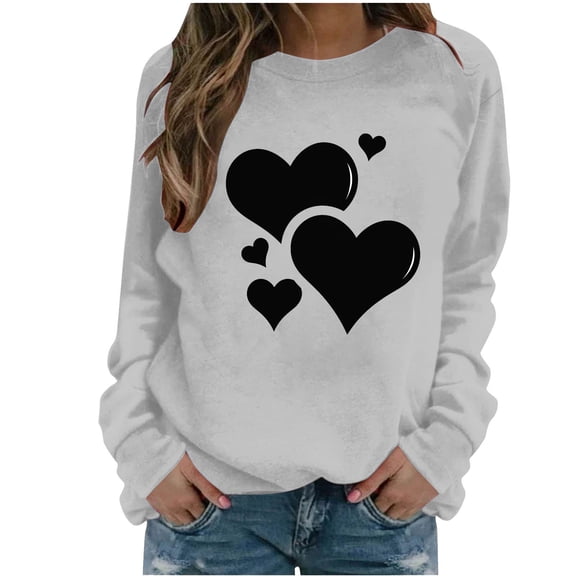 Valentines Day Sweatshirts Women's Casual Crewneck Pullover Tops Cute Heart Long Sleeve Shirts Top