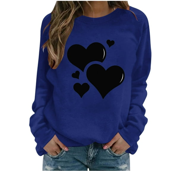 Valentines Day Sweatshirts Women's Casual Crewneck Pullover Tops Cute Heart Long Sleeve Shirts Top