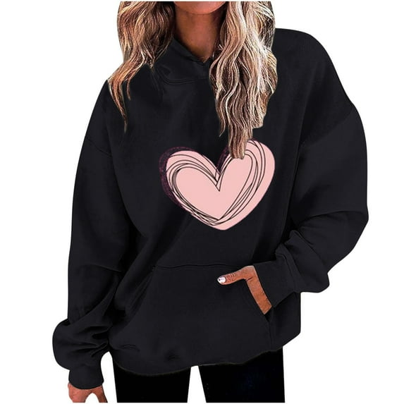 Valentines Day Sweatshirts for Women Trendy Heart Graphic Long Sleeve Oversized Hoodies Casual Loose Pullover