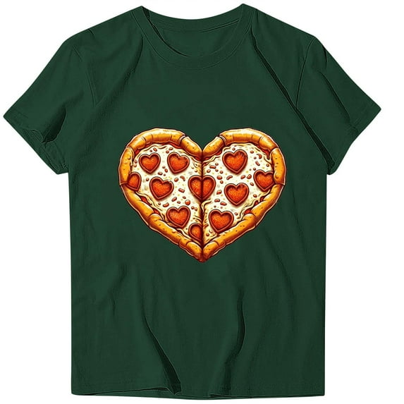 Valentines Day T-Shirts for Women Funny Love Heart Printed Short Sleeve Shirt Summer Cotton Loose Fit Casual Tops (Army Green S)