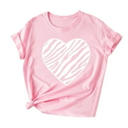 FCHENGTAIS Valentines Day T Shirts for Women Plus Size Shirt Love Heart Print Shirt Top T-Shirt Short Sleeve Cute Graphic Tee Shirts