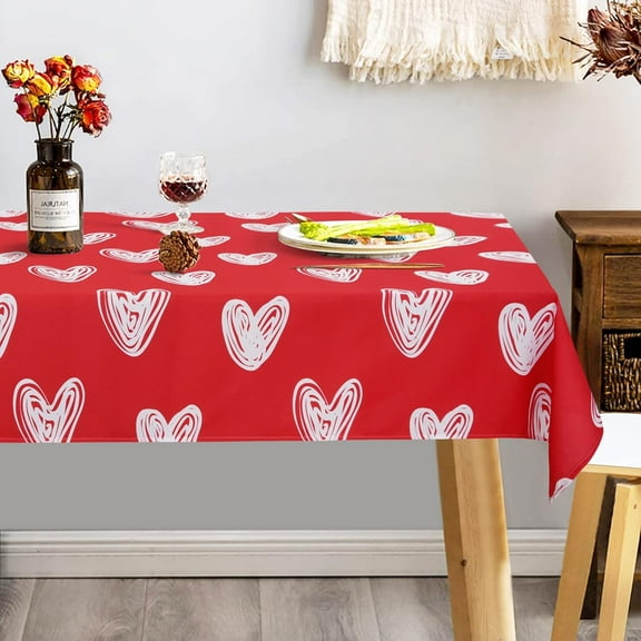 Valentines Day Table Cloth Sketch Heart Tablecloth Waterproof Machine Washable Tablecloth for Valentine''s Day Wedding Decoration, 60 x 84 Inch