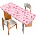 thumbnail image 1 of Valentines Day Table Cloths for 8 Foot Rectangle Tables, Pink Love Heart Patio Waterproof Elastic Fitted Tablecloths, Washable Rectangular Table Cover for Camping, 1 of 8