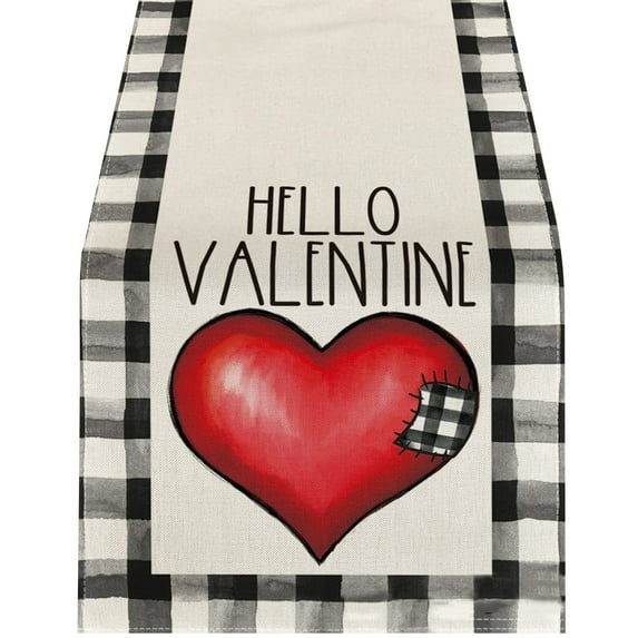 Valentines Day Table Flag Heart Pattern Holiday Decoration Heat Insulation Linen Tablecloth for Romantic Dinner Party Anniversary Celebration Valentines Decor Home Table Setting