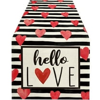 Valentines Day Table Flag Heart Pattern Holiday Decoration Heat Insulation Linen Tablecloth for Romantic Dinner Party Anniversary Celebration Valentines Decor Home Table Setting