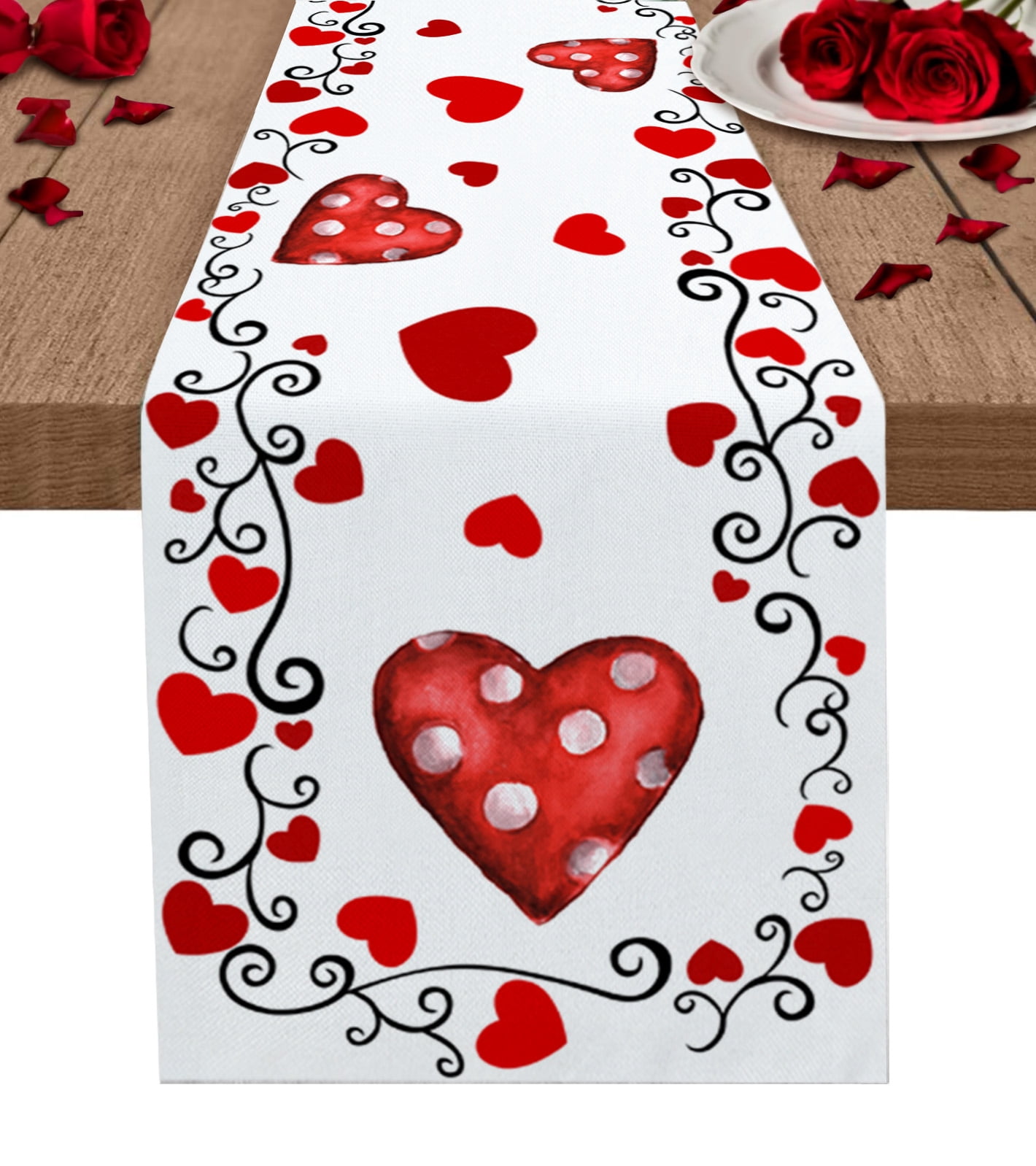 Valentines Day, Table Runner 90 Inches, Saint Red Love Heart Romantic ...