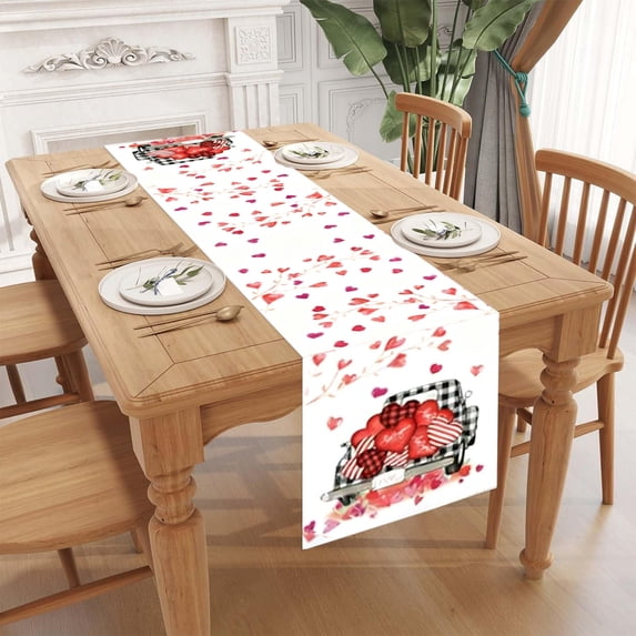 Valentines Day Table Runner, Anniversary Table Runner, Wedding and Holiday Linen Table Runner, Durable Polyester Fabric, Machine Washable, Indoor Outdoor Party Decoration, 71x11.8 Inches