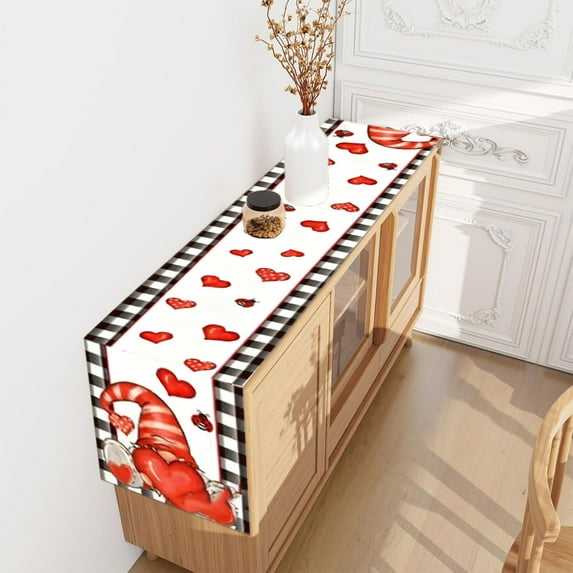 Valentines Day Table Runner, Anniversary Table Runner, Wedding and Holiday Linen Table Runner, Durable Polyester Fabric, Machine Washable, Indoor Outdoor Party Decoration, 71x11.8 Inches