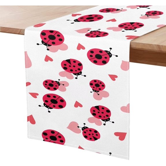 Valentines Day Table Runner Ladybug Love Print Red Table Runners Seasonal Spring Kitchen Dining Table Decoration for Home Party Decor 12"×108"