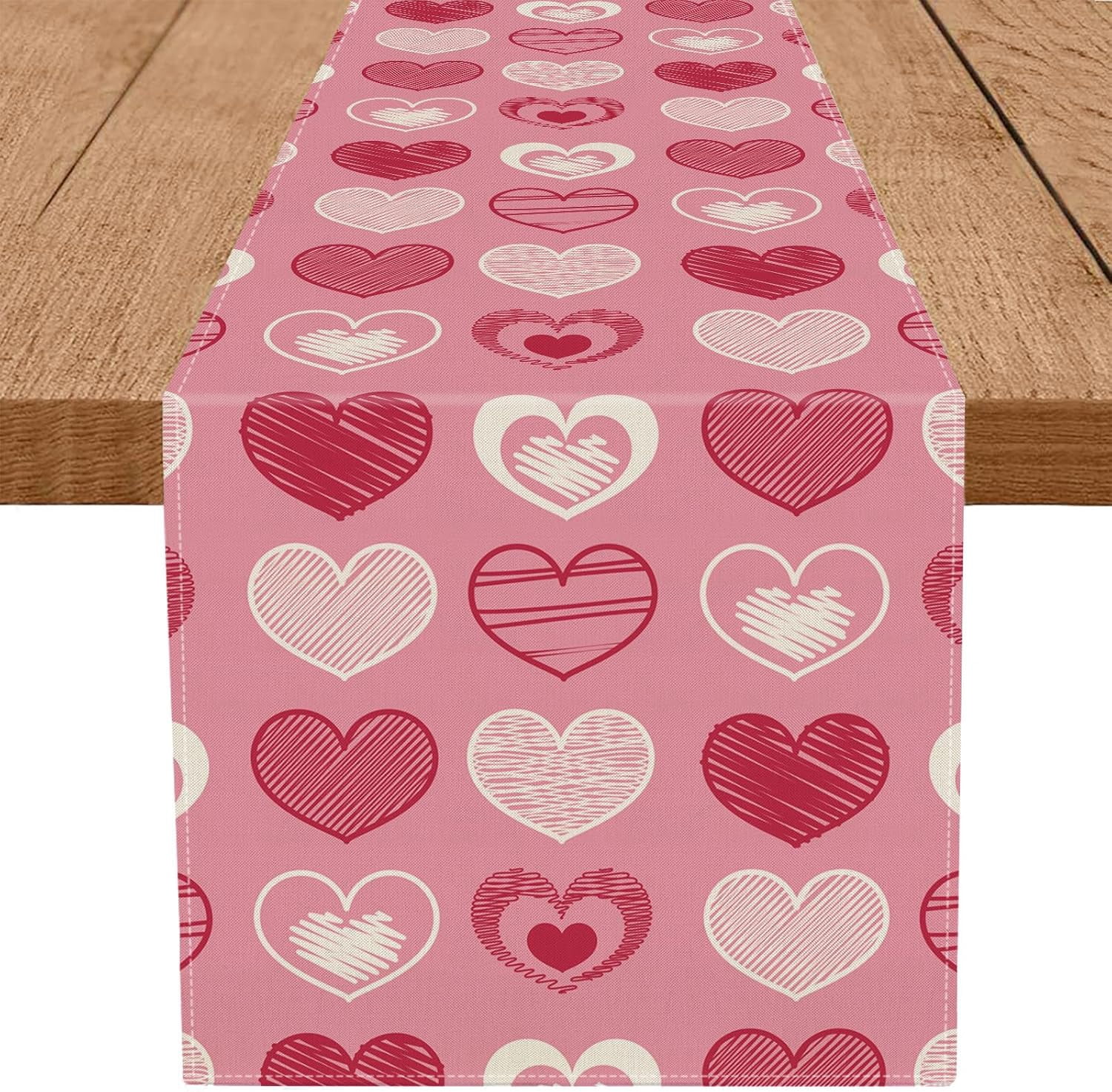 Valentines Day Table Runner Pink Love Hearts Kitchen Dining Table ...