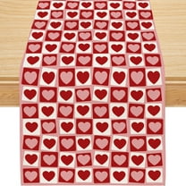 YIBAGA Valentines Day Table Runner, Pink Red Hearts Valentines Runner, Table Decoration, 13x72 inch, Polyester