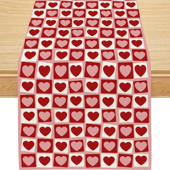 YIBAGA Valentines Day Table Runner, Pink Red Hearts Valentines Runner, Table Decoration, 13x90 inch, Polyester