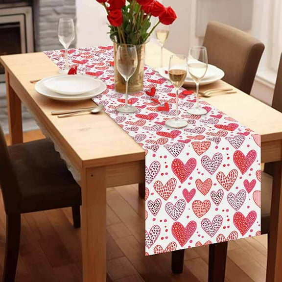 Valentines Day Table Runners 72 inches Long, Heart Floral Linens Holiday Table Runne for Wedding Dinning Tables Parties Home Decor Table Decorations The Holiday