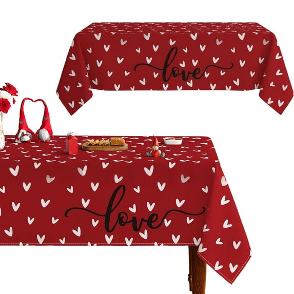 Valentines Day Tablecloth 52×70 Inch, Valentine's Decorations for Home Table Cloth Rectangle, Valentine Day Pink Heart Decor Tablecloths Polyester for Picnic Party Dinner