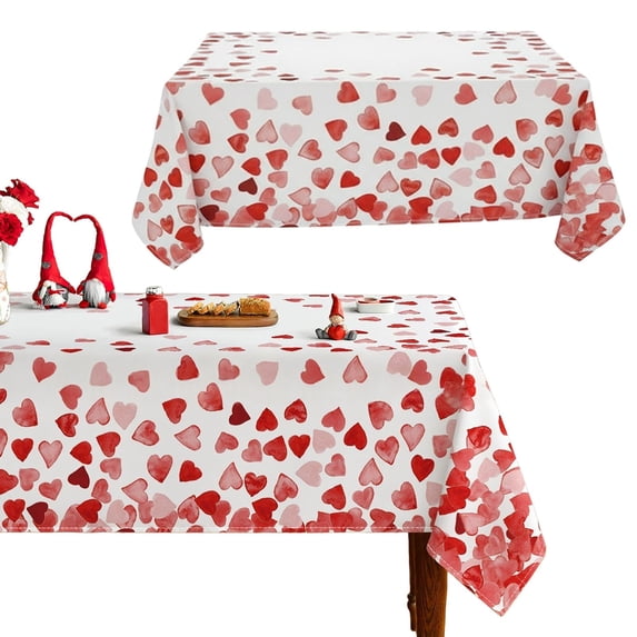 Valentines Day Tablecloth,52×70 Inch,Valentine's Decorations for Home Table Cloth Rectangle,Valentine Day Red Heart Decor Tablecloths Polyester for Picnic Party Dinner(#01)