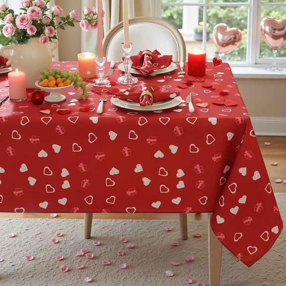 Valentines Day Tablecloth, Rectangle Table Cloth Heart Checkered Table Cover Spillproof Washable Tablecloths for Valentine's Day Dining Couple, Anniversary, Wedding
