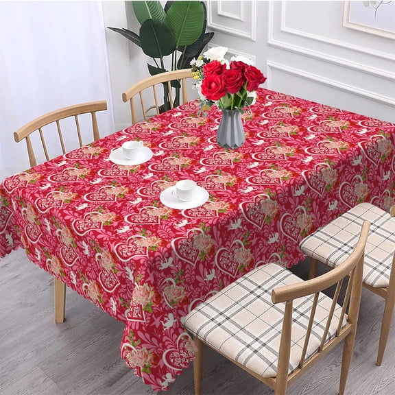 Valentines Day Tablecloth,Red Love Heart Table Cloth,Table Cover for Dining Kitchen Decor Party,60x84