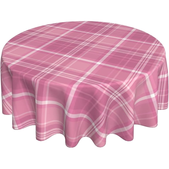 Valentines Day Tablecloth Round 60 Inch 14th February Romantic Pink Buffalo Plaid Decorative Table Cloth with Waterproof Polyester for Holiday Kitchen Dining Room Outdoor Patio Party