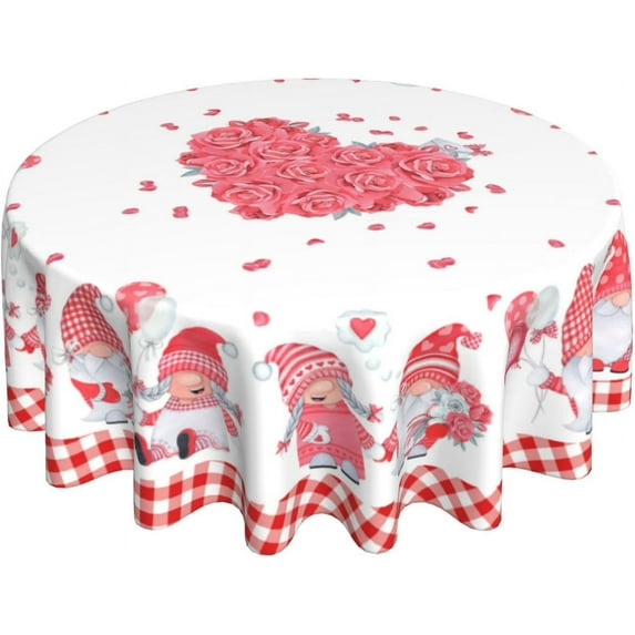 Valentines Day Tablecloth Round 60 Inch Valentine''s Day Tablecloth Red Heart Romantic Decorative Table Cloth Buffalo Plaid Circle Table Cover for Home Kitchen Dining Room Outdoor Decor