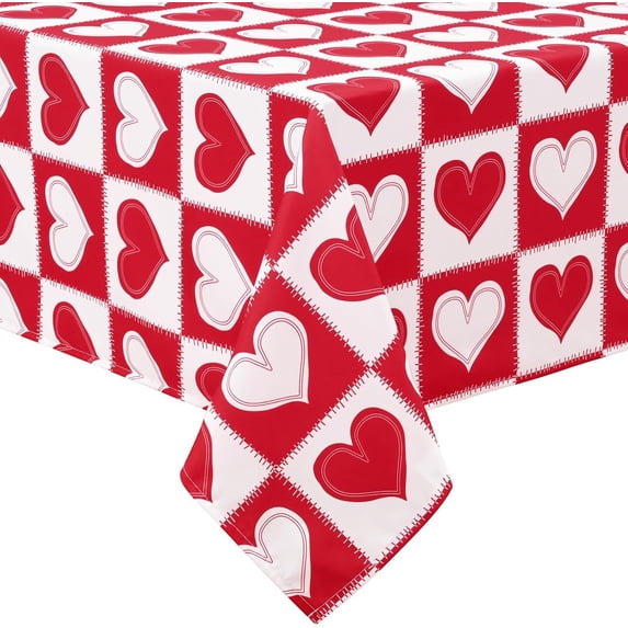 Valentines Day Tablecloth Square 52x52 Inch, Red Gingham Tablecloth, Love Hearts Table Cloth, Waterproof Table Cover for Valentine''s Day Party Kitchen Dining Room Holiday Decor, Red