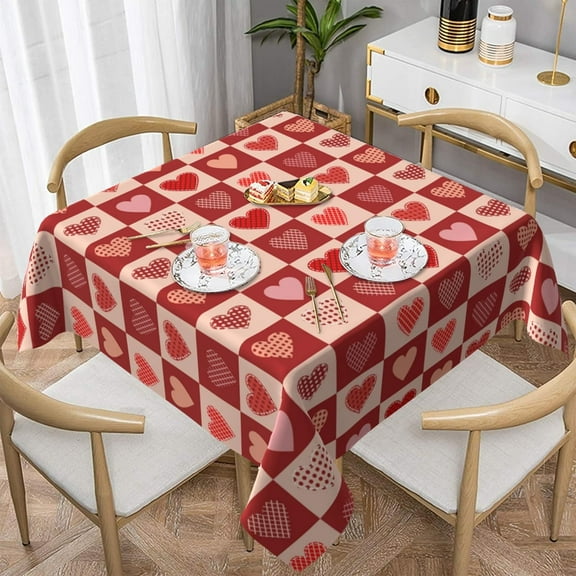 Valentines Day Tablecloth Square 54x54 Inch Happy Mothers Day Table Cloth Gift Waterproof Wedding Marrige Heart Table Clothes Reusable Table Cover for Dining Room Home Decor