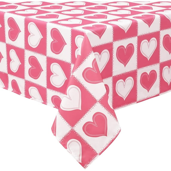 Valentines Day Tablecloth Square 55x55 Inch, Red Gingham Tablecloth, Love Hearts Table Cloth, Waterproof Table Cover for Valentine''s Day Party Kitchen Dining Room Holiday Decor, Red