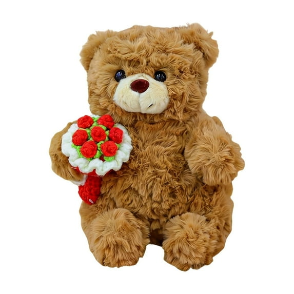 Valentines Day Teddy Bear Gift,Flower Teddy Bear Pillow Plush Doll With Bouquet Soft Decorative Cushion For Bedroom Sofa Romantic Holiday Home Decor Gift For Her