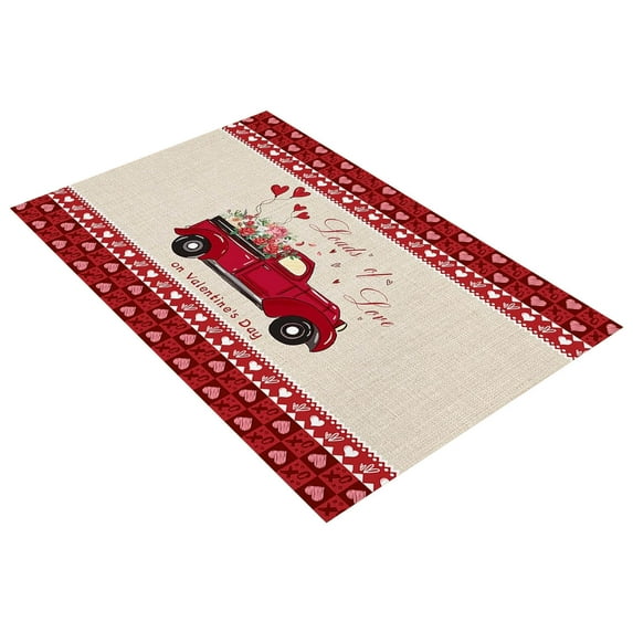 Valentines Day Themed Doormat with Romantic Love Heart Patterns, Decorative Welcome Mat for Porch Door and Indoor Decor, Festive Home Decor