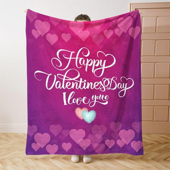 Valentines Day Throw Blanket Love Throw Blanket Small Size Double Heart Shaped Throw Blanket for Couch Sofa Bed Soft Lightweight Fuzzy Plush Fleece Blankets and Throws Rose Purple 30x40