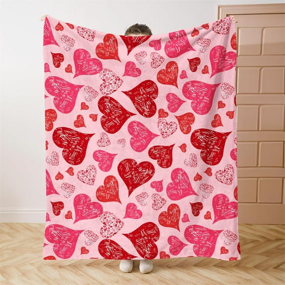 Valentines Day Throw Blanket Love Throw Blanket Twin Size Dark Red Pink Heart Shaped Throw Blanket for Couch Sofa Bed Soft Lightweight Fuzzy Plush Fleece Blankets and Throws Pink 60x80