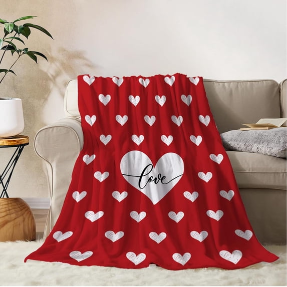 Valentines Day Throw Blanket Twin Size Red Love Heart Blanket Girlfriend Wife Couple Gift Blanket for Couch Bed Soft Cozy Lightweight Fuzzy Fleece Blankets and Throws 60x80