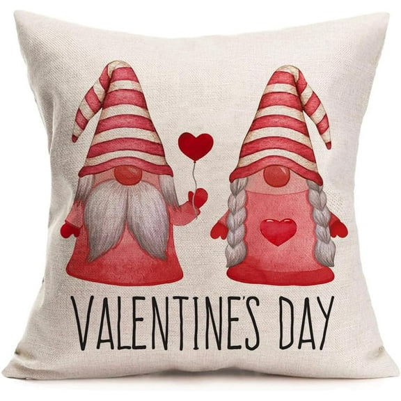 Valentines Day Throw Pillow Covers 20 x 20 Inch Valentine’s Day Decorations Romantic Sweet Gnome Couple Love Heart Cushion Case Holiday Anniversary Wedding Pillowcase for Sofa Couch