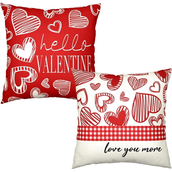 Valentines Day Throw Pillow Covers 20x20 Set of 2 Red Stripes Love Heart Decorative Pillow Cases Valentine Buffalo Plaid Outdoor Pillowcase for Sofa Couch Home