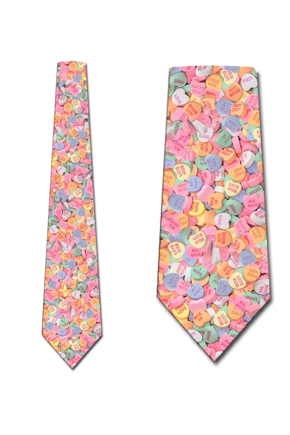 Valentines Day Ties Candy Heart Mens Necktie by Three Rooker