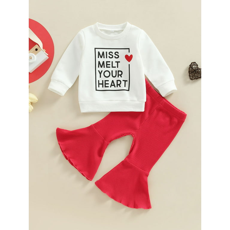 Valentines Day Toddler Baby Girl Clothes Bell Bottom Outfit Long